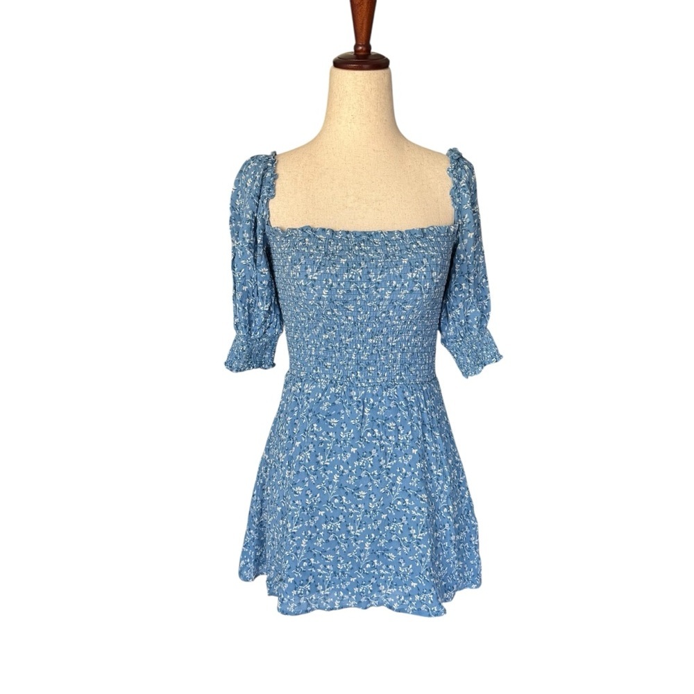 Reformation Elle Blue Floral Smocked Dress  in Suzette size 0